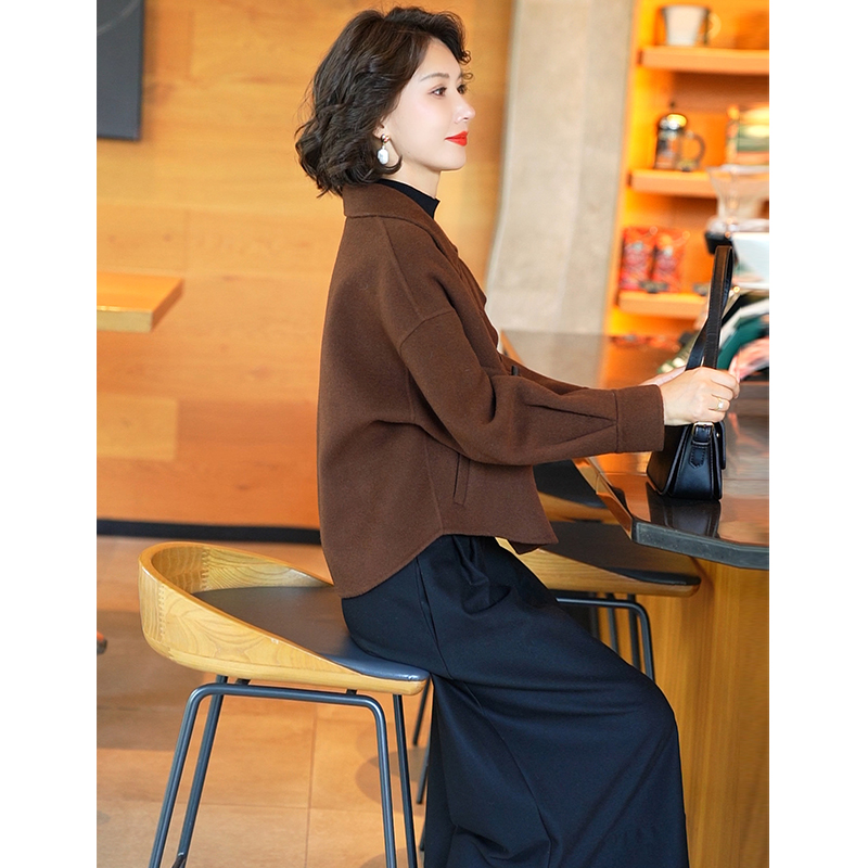 双面羊毛大衣女短款小个子2024新款秋冬高端气质休闲西装毛呢外套
