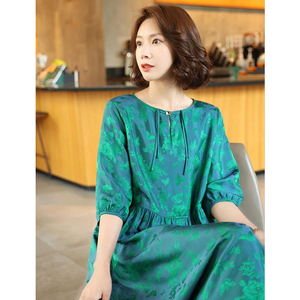 桑蚕丝气质显瘦裙子夏季2023年新款中年妈妈真丝连衣裙女时尚印花