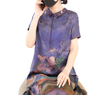 杭州气质优雅真丝香云纱连衣裙女中年妈妈桑蚕丝裙子夏季2023新款