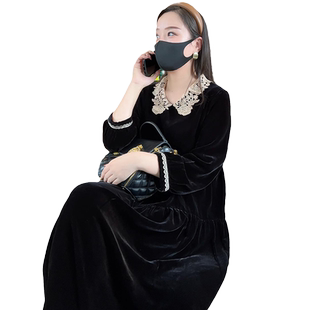 2025年中年妈妈真丝桑蚕丝裙子显瘦气质新款秋季时尚丝绒连衣裙女