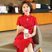 2025新款 中年妈妈改良旗袍喜婆婆高端大牌气质婚宴礼服连衣裙 夏季