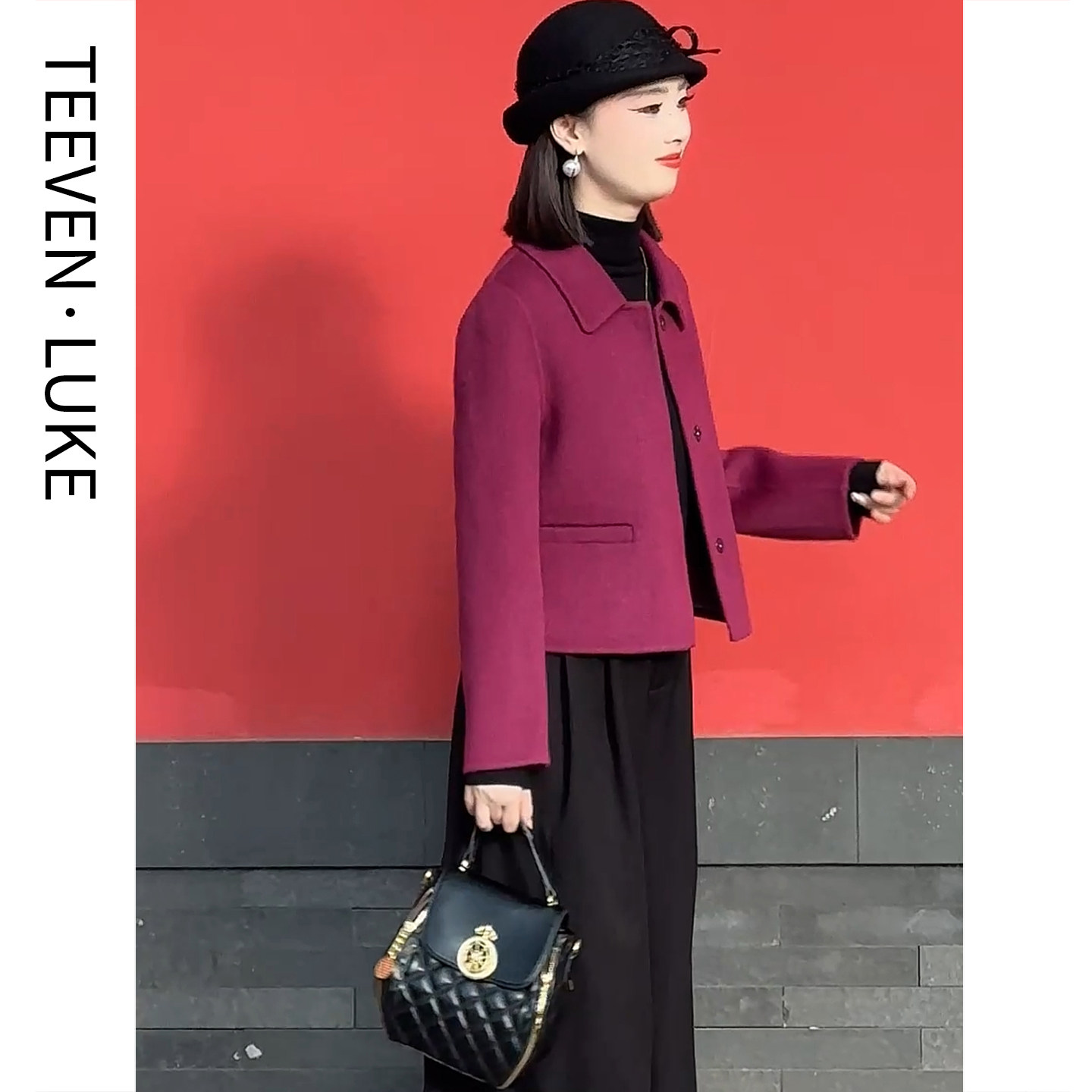 韩版双面呢短款毛呢外套女翻领羊毛大衣2025冬季新中年妈妈小个子