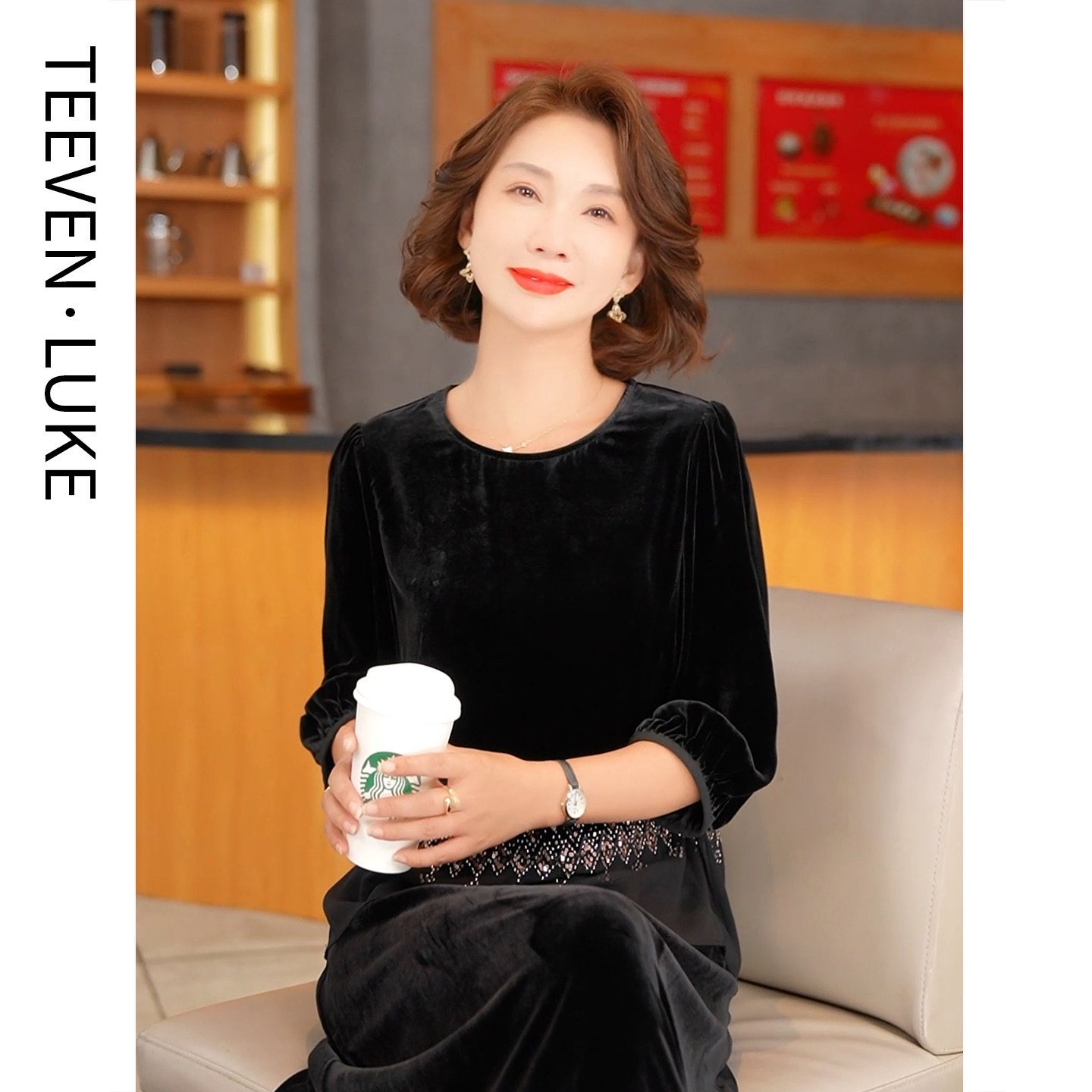 迪芬璐嘉真丝丝绒上衣女