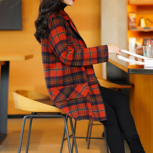 迪芬璐嘉羊毛双面呢韩版格子大衣