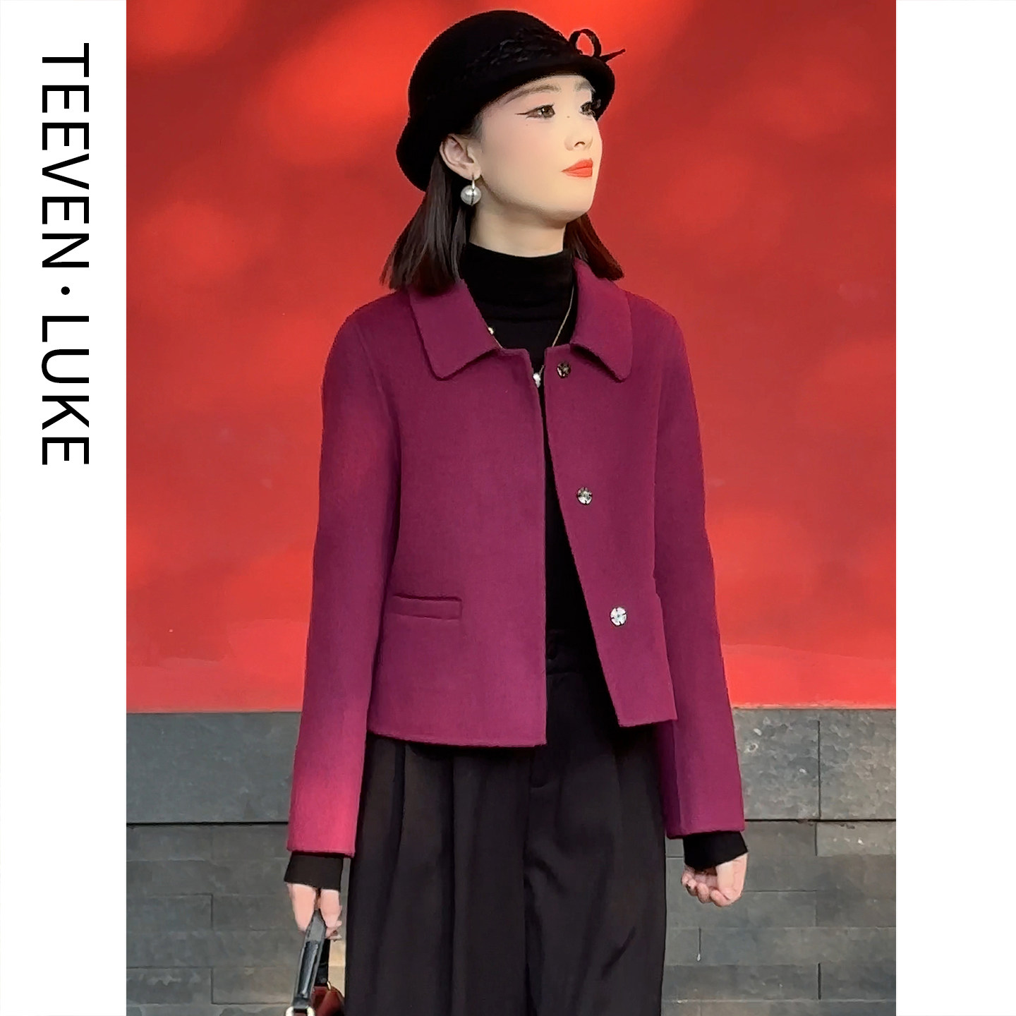 2025新款小香风秋冬季韩版小西服羊毛外套高端双面呢大衣女小个子