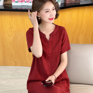 2026新款红色香云纱真丝连衣裙妈妈高端桑蚕丝裙子夏大牌杭州丝绸