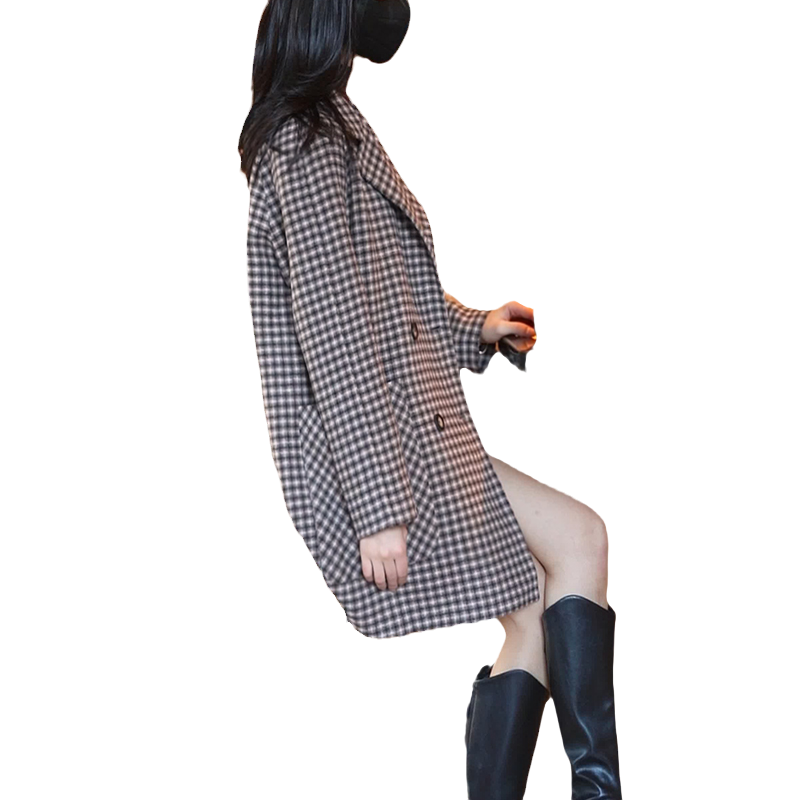 双面呢大衣女韩版格子西装羊毛外套秋冬季2023年新款小个子高级感