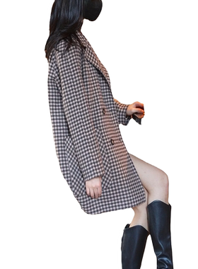 迪芬璐嘉羊毛双面呢格子大衣女