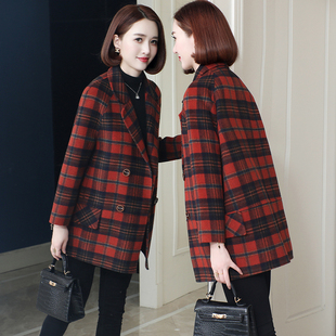 红色格子双面呢大衣女气质复古中年妈妈羊毛呢子外套2023秋冬新款