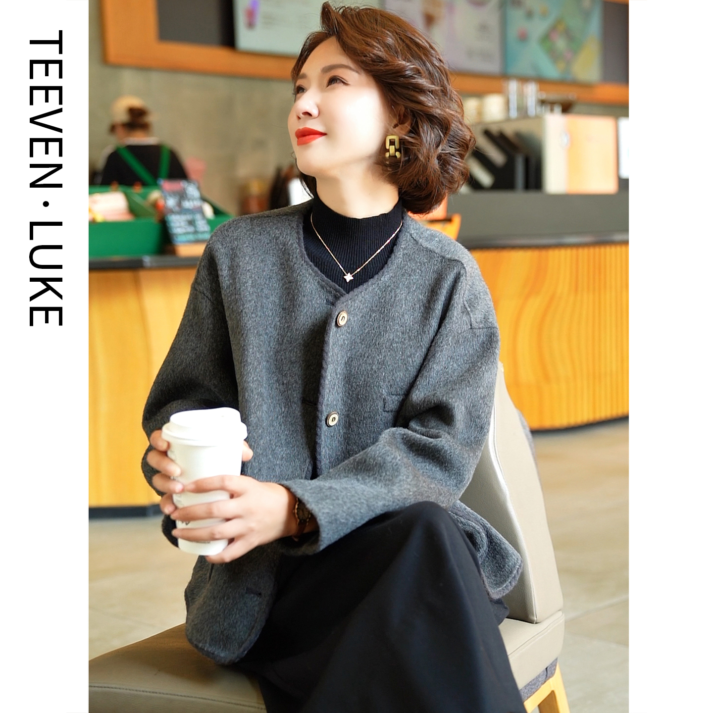 迪芬璐嘉双面呢羊毛大衣气质