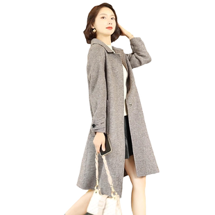 清仓新款中长款毛呢秋冬季羊毛外套双面呢大衣女千鸟格韩版气质