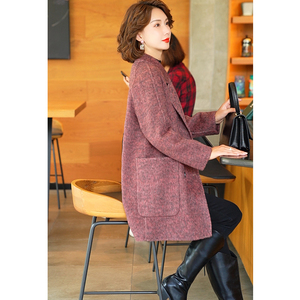 高端双面羊毛大衣女中款宽松韩版2025新款羊毛呢西服气质外套秋冬
