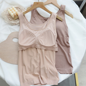 塞德纳薄款莫代尔面膜衣舒适无缝宽松大码带文胸打底衫内衣女背心