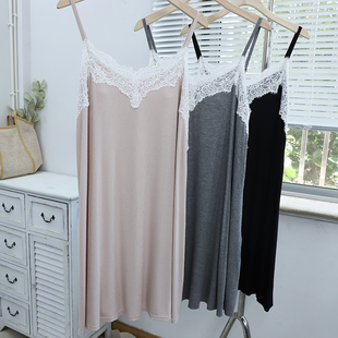 夏季 柔软垂顺莫代尔睡裙吊带性感蕾丝边兔耳朵带胸垫女家居裙7560