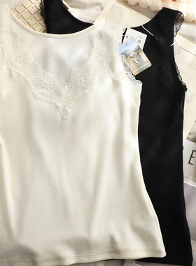 法式性感蕾丝背心绵羊毛薄棉质贴身舒适轻保暖打底内搭女上衣大码