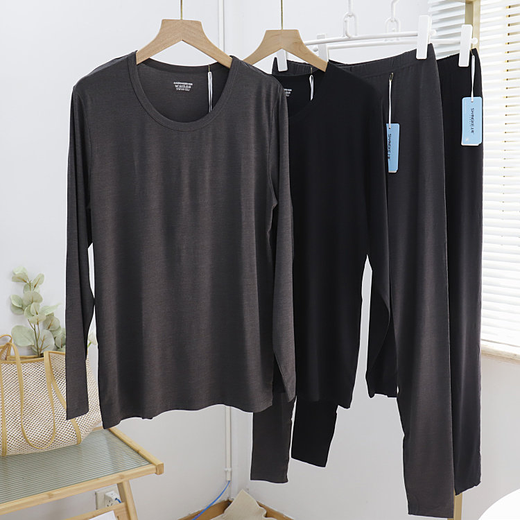 上可薄莫代尔简约长袖男内衣套装