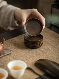 日式 复古花纹铜杯垫功夫茶托杯托隔热茶垫家用茶盏托茶具茶道配件