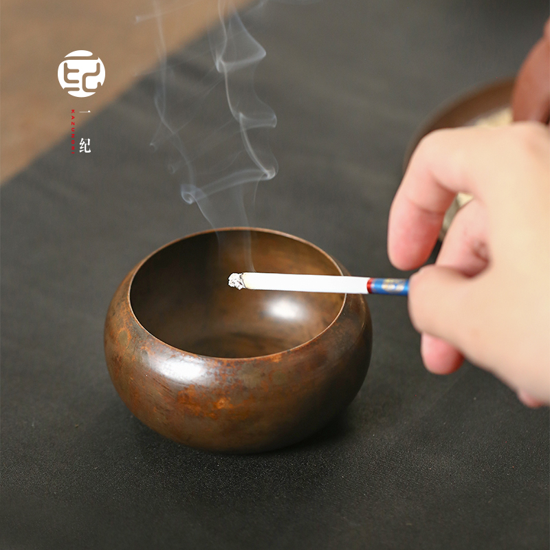 手工复古怀旧黄铜烟灰缸家用客厅车载烟缸烟盅防烟飞创意个性小号