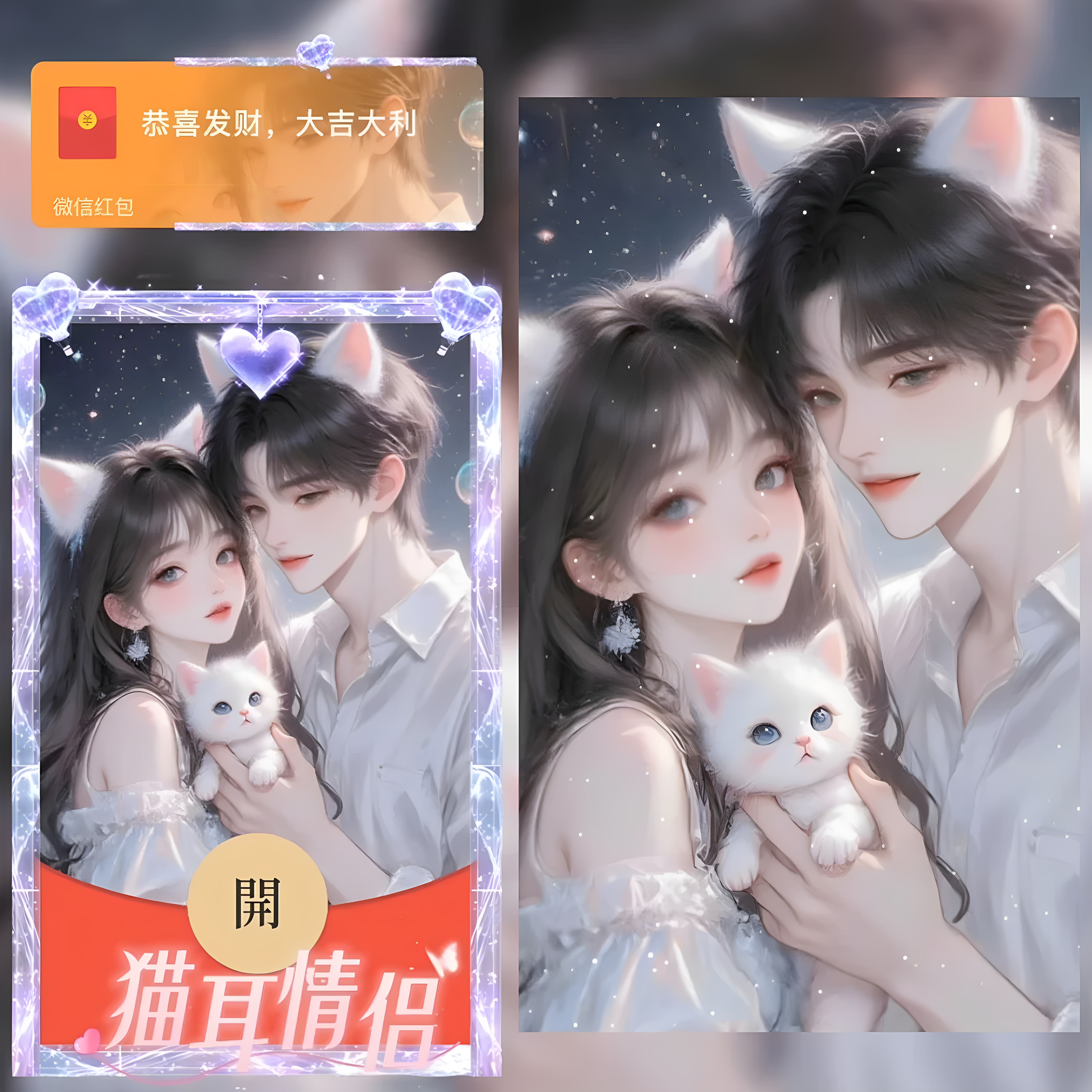 猫耳情侣微信红包封面序列号新款动态音乐情侣红包皮肤封面