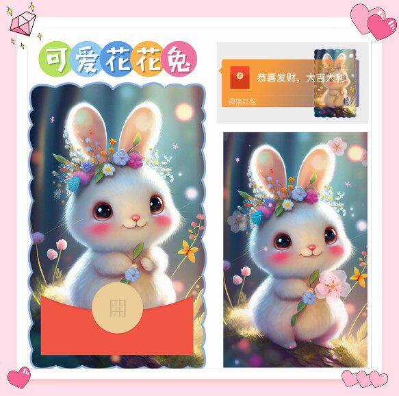 可爱花花兔异形封面微信红包封面序列号封包封面兔年动态音乐