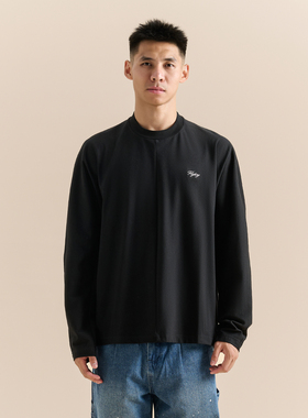 FLYBOY 25秋冬 复古刺绣加固小领口廓形立体拼接运动训练长袖T恤