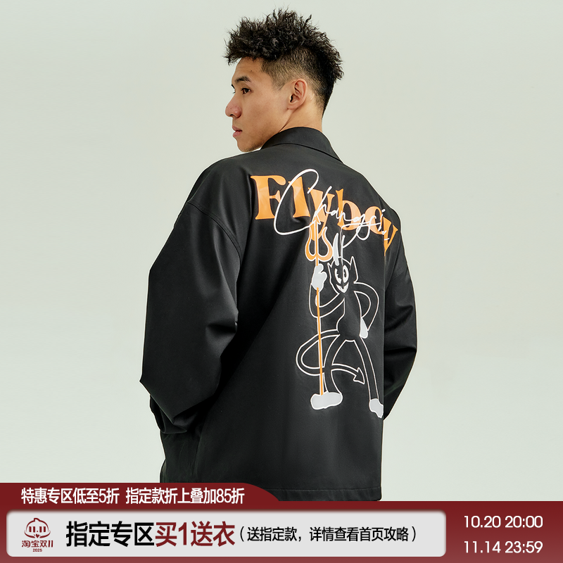 FLYBOY 25春夏 小恶魔印花教练夹克翻领复古休闲夹克衫外套