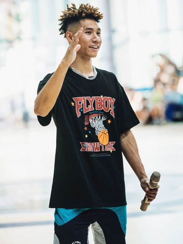 Flyboy Hu laobo Американская ретро -баскетбольная иллюстрация короткая -уловивая уличная тенденция спортивная свободная повседневная пара лето