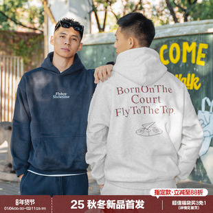 FLYBOY 24秋冬 showtime文字印花连帽卫衣加绒加厚长袖套头冬季男