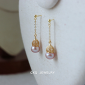 天然紫色珍珠耳环独特漂亮耳夹女 新年葫芦耳饰高级感 紫气东来