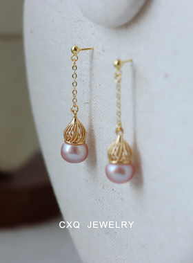 [紫气东来] 新年葫芦耳饰高级感 天然紫色珍珠耳环独特漂亮耳夹女