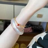 白月光高冰玛瑙手镯女天然冰透玉髓翡翠平替白色玉镯女年轻款 礼物