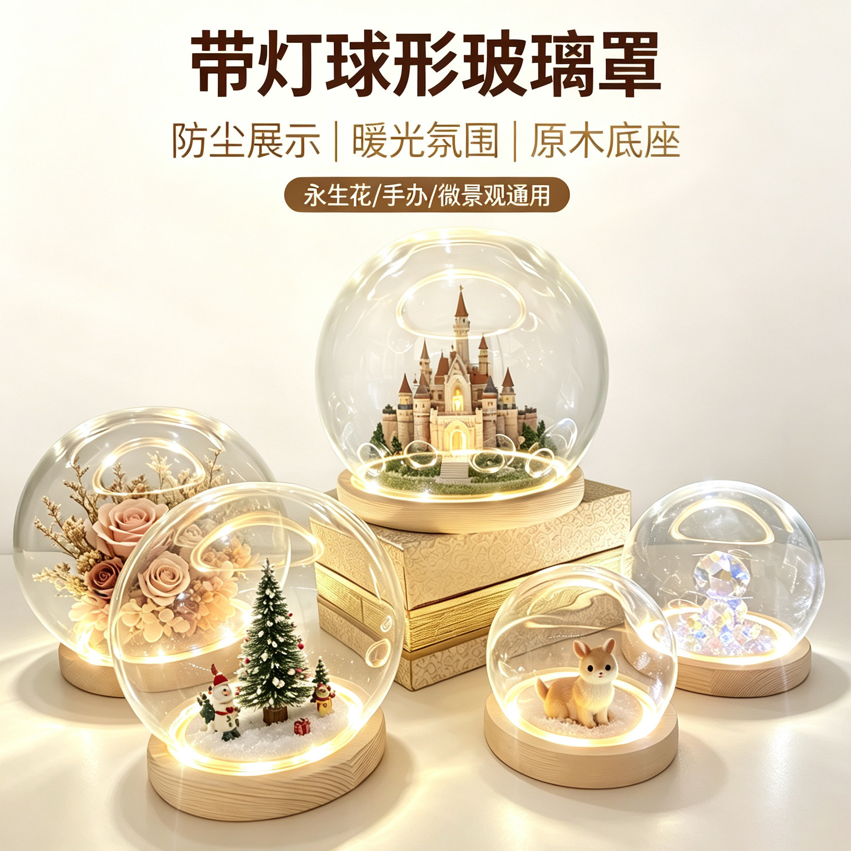 玻璃球形手办永生花防尘罩