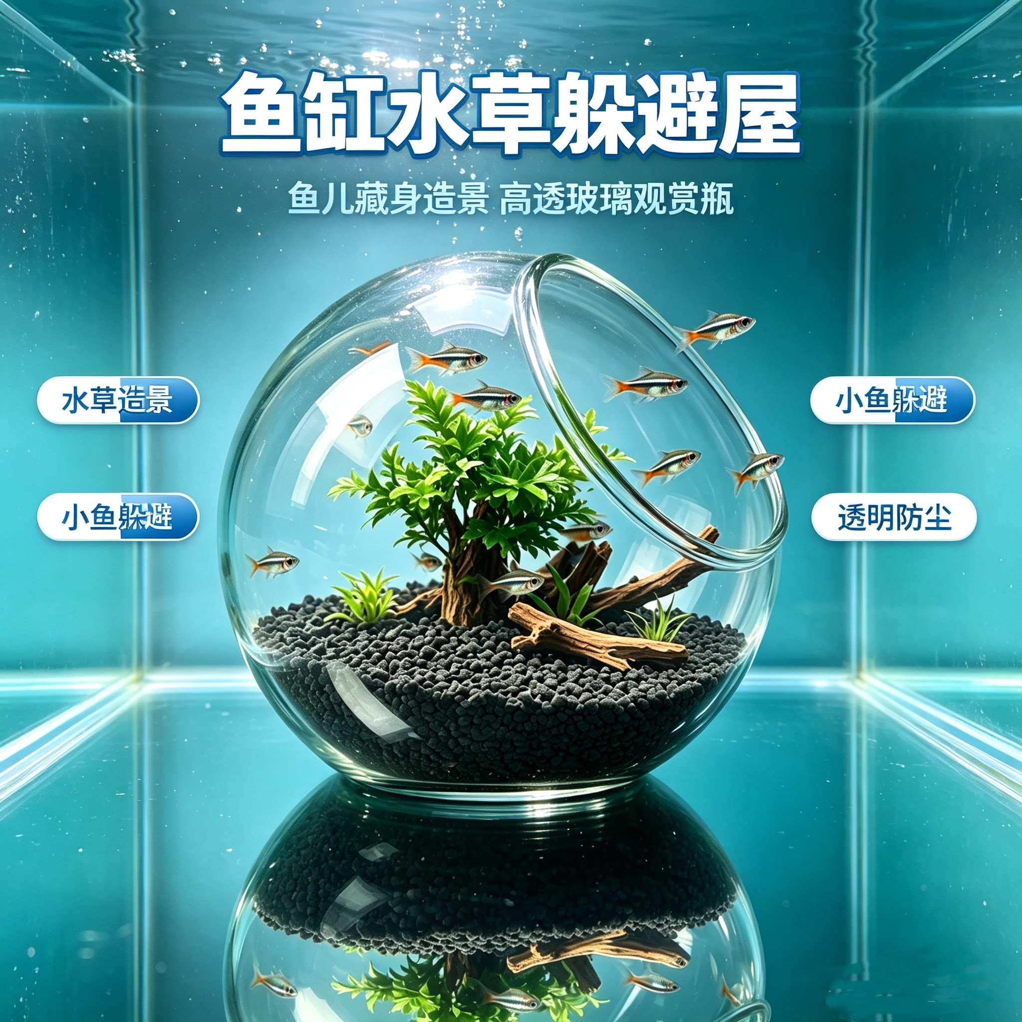 生态缸鱼缸水草微景观水草泥创意桌面水培植物玻璃瓶水造景对叶