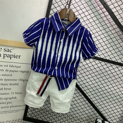 Boy blue stripe Short sleeved shirt Summer wear Thin section baby fashion Western style shirt children white shortsin the Children/Baby/Family fitted , Shirt  category - from Buy2taobao.com to provide professional Taobao agent buy service