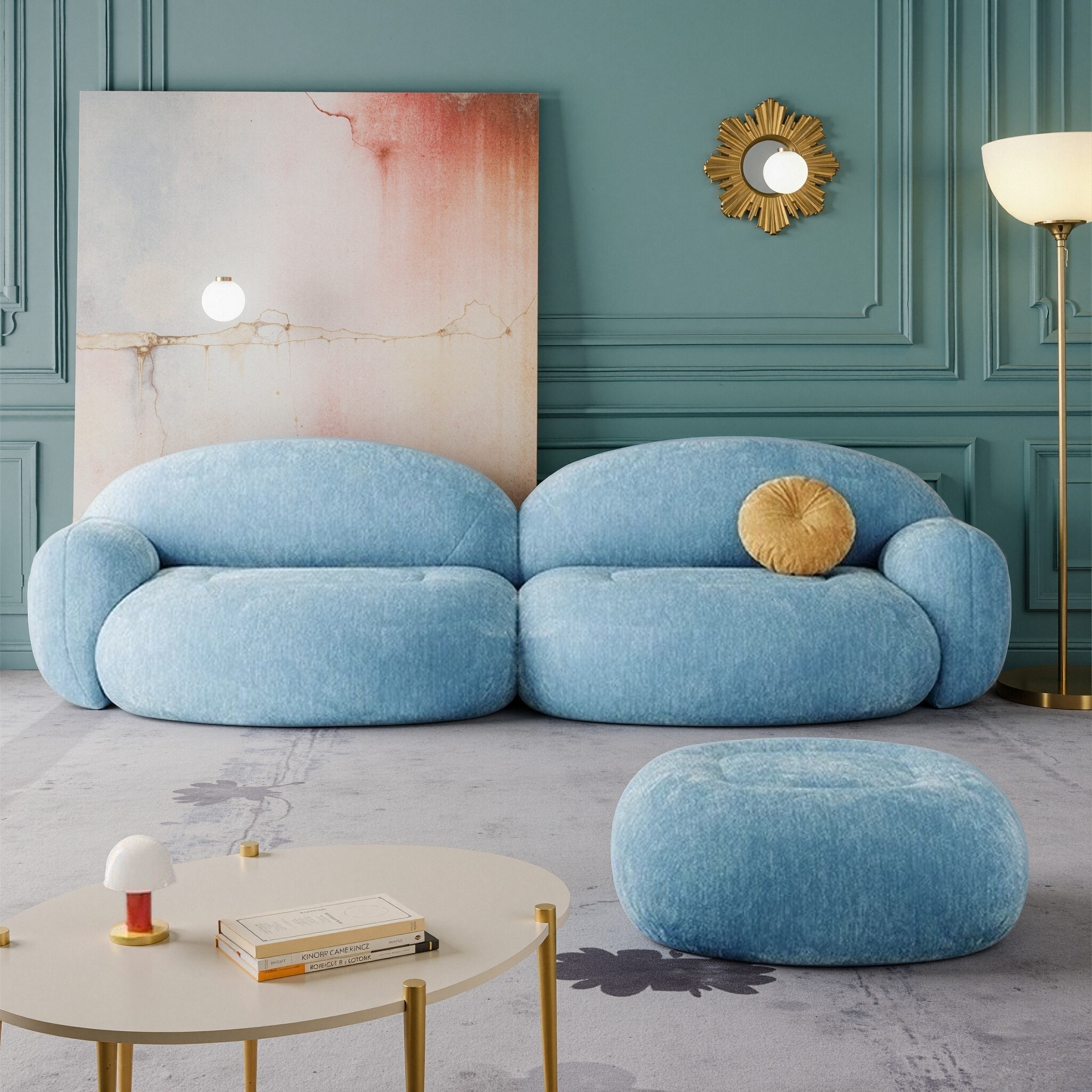 新款现代简约布艺沙发小户型客厅设计师棉麻雪尼尔奶油风直排沙发