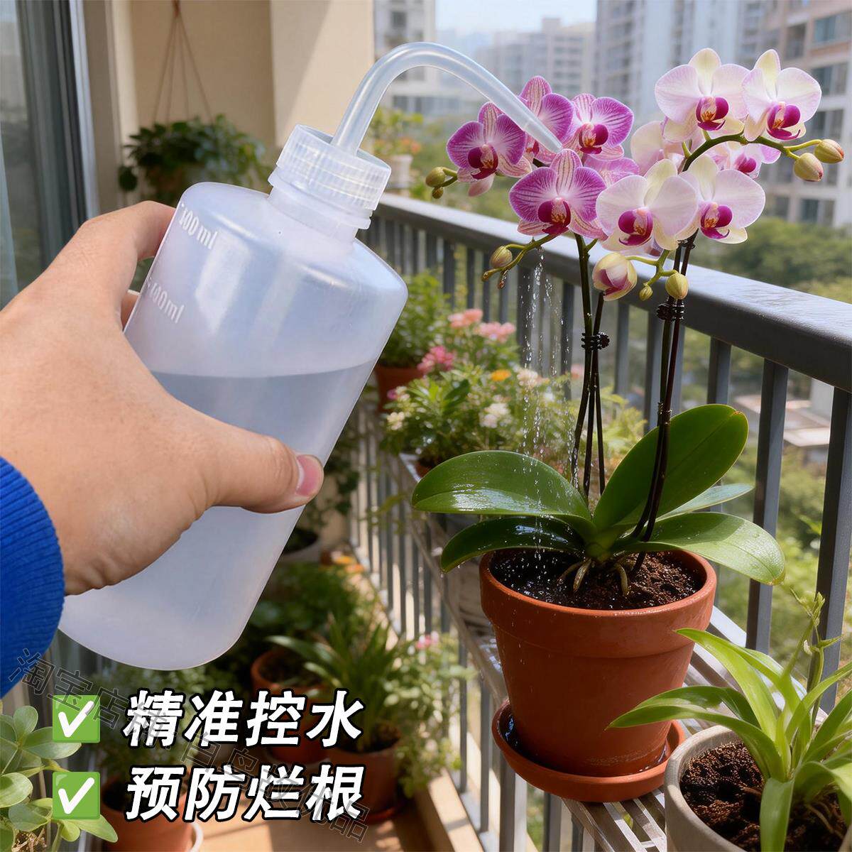 浇水壶蝴蝶兰专用多肉弯嘴挤压壶带刻度冲洗精准控量家用浇花神器图片