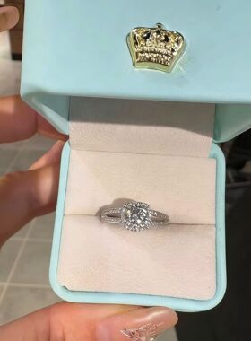 新款豪华一克拉园包微镶锆石指环欧美时尚宴会超闪仙女百搭首饰女