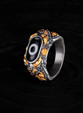 新款天眼珠大鹏鸟系列戒指男纯银闭口藏传中国风饰品小众复古指环