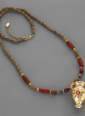 26年早春野趣系列酒壶项链 原创小众雕刻太阳酒壶红玛瑙串珠项链