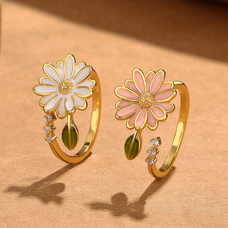 森系花朵系列可调节指环女精工镀金环保小众设计感套装戒指饰品