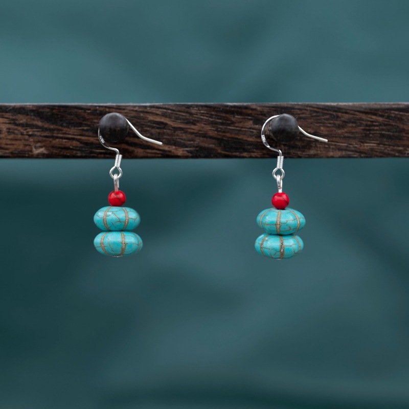 民族风绿松石耳环藏族同款饰品气质个性特色饰品首饰秀丽耳坠配饰