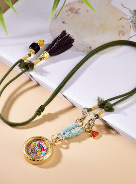 新中式藏式吊坠绳唐卡前世今生手绘扎基拉姆吊坠项链毛衣链脖挂