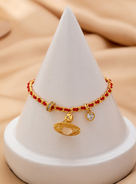 直播爆款太后立体小土星吊坠红绳手链 轻奢小众马年本命年手饰