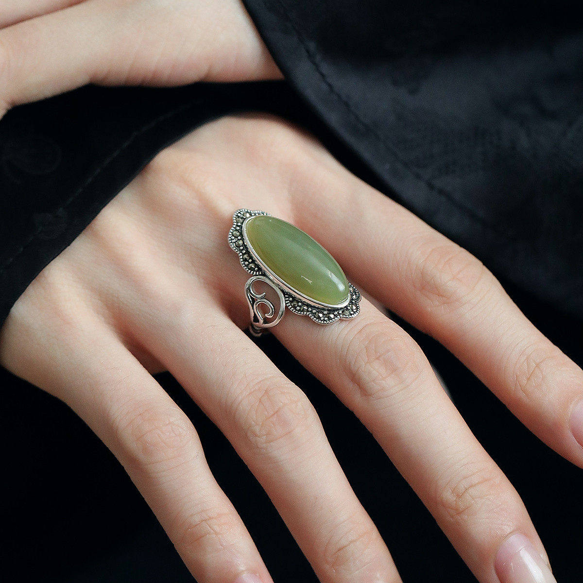 925银蛋面和田玉花边戒指女2025年国风新中式感指环饰品,饰品/流行首饰/时尚饰品新,戒指/指环,淘宝优惠券,粉丝福利购,淘宝优惠卷