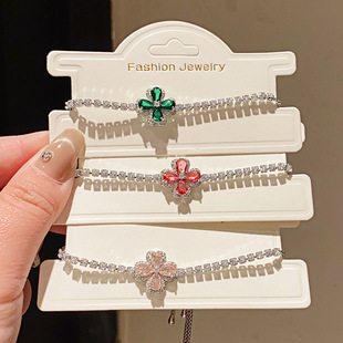 甜美手环小众气质百搭手饰 超闪轻奢风锆石幸运草花朵手链精致个性