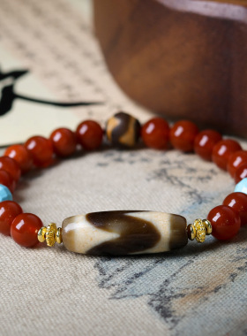 2025冬季上新南红玛瑙单圈手链 文玩虎牙天珠新中式手串