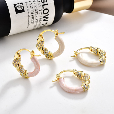 2026春夏新款彩色滴油镶锆耳圈小清新森系耳饰小众设计感耳环