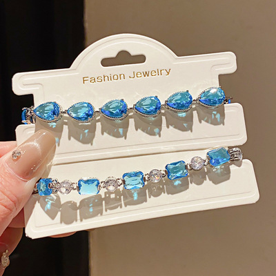 轻奢风锆石长方形水滴卡扣手链简约通勤百搭手环感小众手饰女