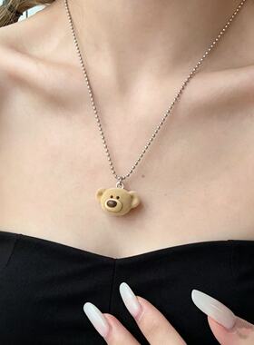 潮酷辣妹小熊毛绒简约项链女潮韩国网红嘻哈风设计个性毛衣链项饰