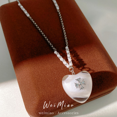 树脂圆形爱心十字架串珠项链冷淡风气质个性毛衣链轻奢感项饰